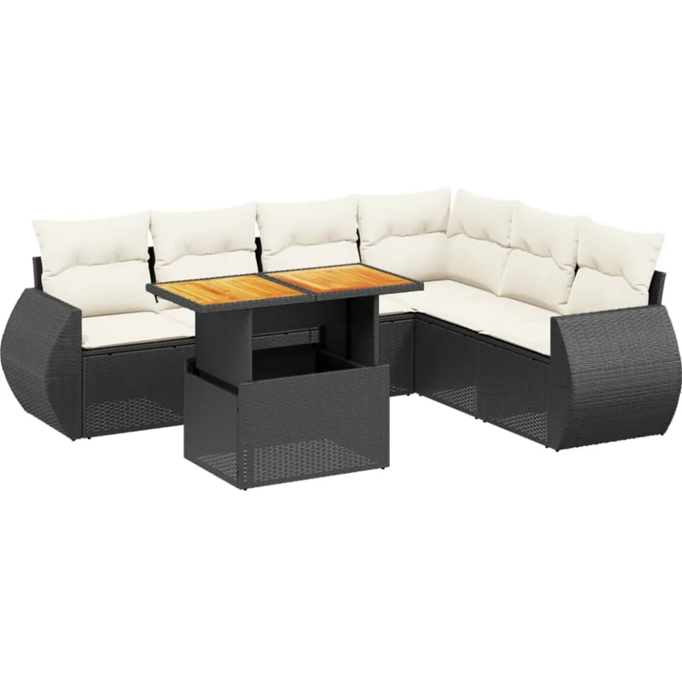 vidaXL 7-delige Loungeset met kussens poly rattan zwart, foto 3