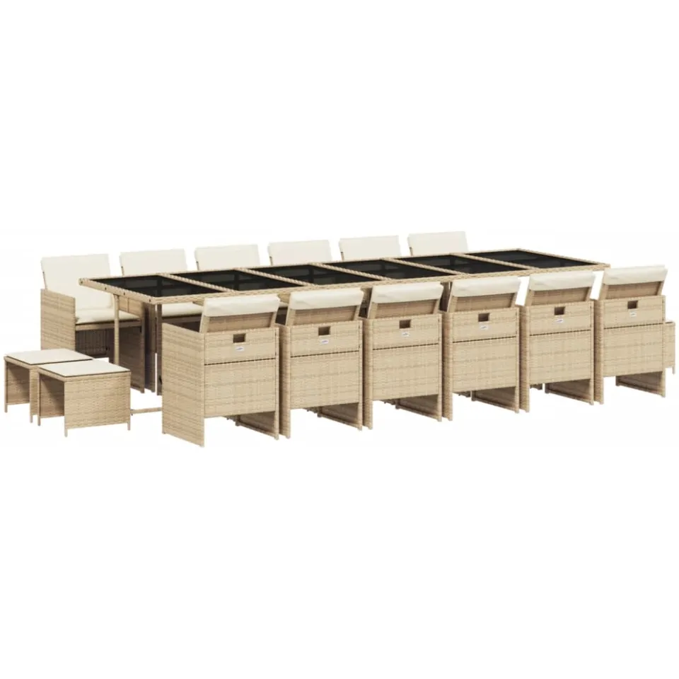 vidaXL 17-delige Tuinset met kussens poly rattan beige, foto 3