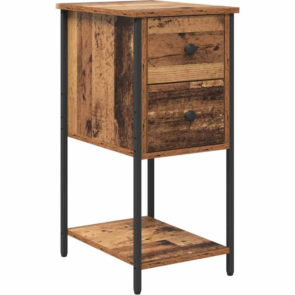 vidaXL Nachtkastje Oud hout 32 x 42 x 70 cm Bewerkt hout bruin, foto 3