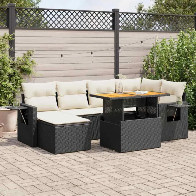 vidaXL 7-delige Loungeset met kussens poly rattan zwart, foto 2