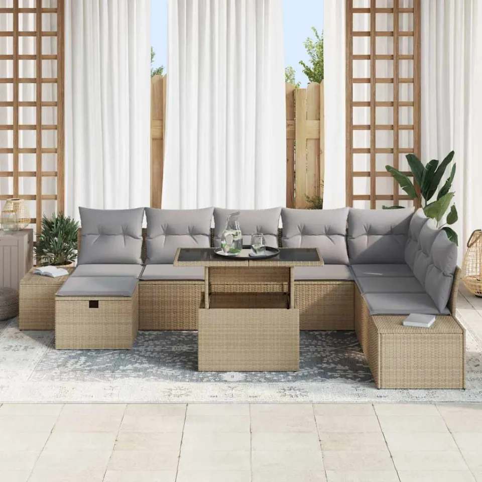 vidaXL Tuin Sofa Set 11 st poly rattan beige, foto 3