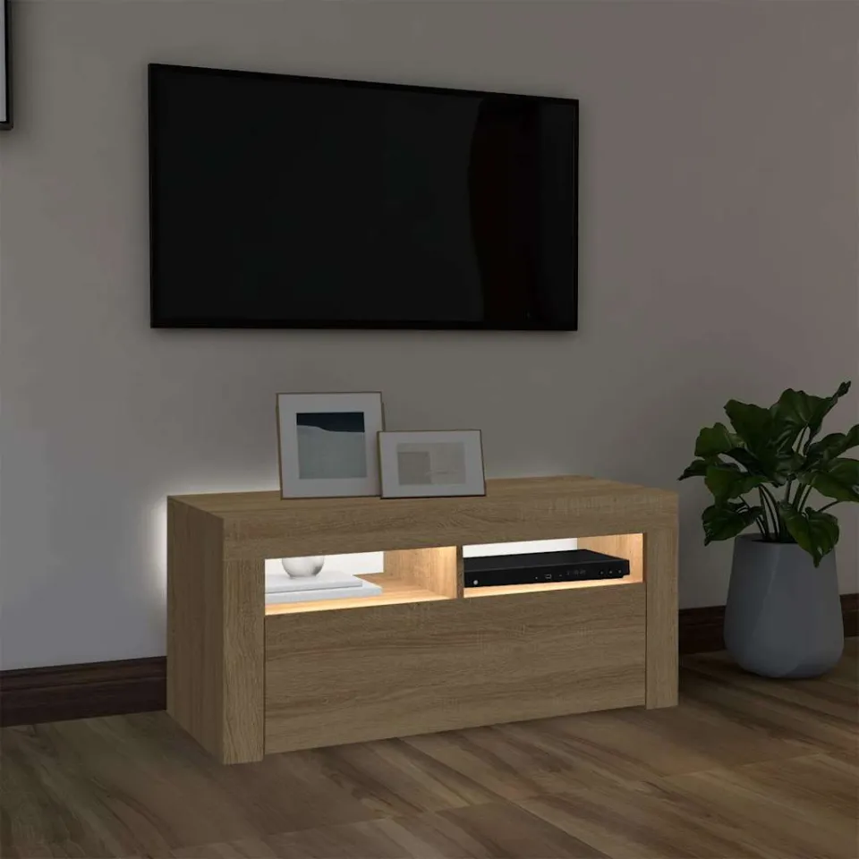 vidaXL Tv-meubel met LED-verlichting 90x35x40 cm sonoma eikenkleurig, foto 3