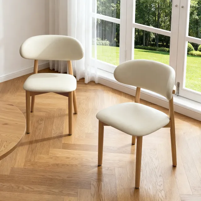 FloraGrace Eetkamerstoel - Ergonomische Rugleuning - Set Van 2 - Hout En Stof - Scandinavische Stijl - Eikenkleur En Wit Oak