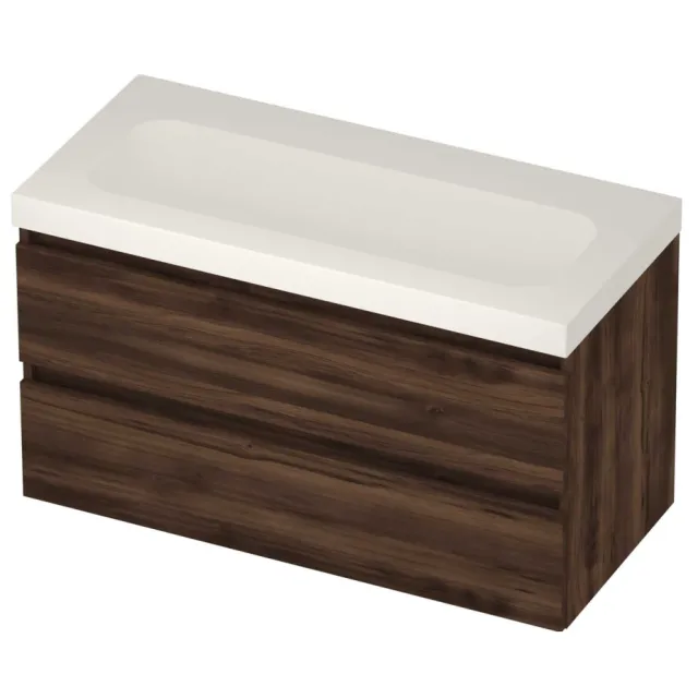 Basic-Line Moby 46 Badmeubelset Polystone Zonder Kraangat 100x46x58 cm Barista Oak Mat Wit