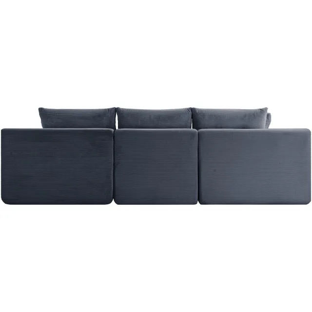 OKWISH Hoekbank 254 x 92 x 82 cm - Modulaire 4-Zits Bank met Diepe Zit en Zijvak - Woonkamer en Appartement - Ribfluweel - Zwart Donkergrijs
