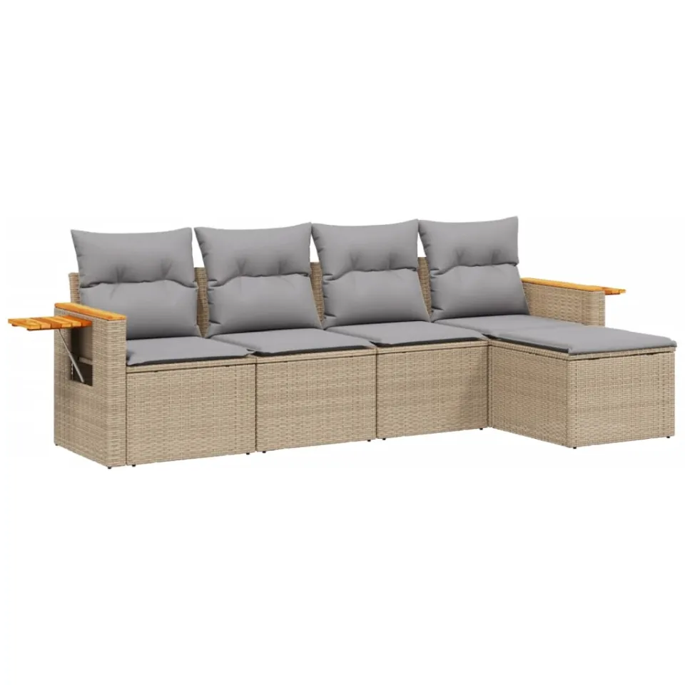 vidaXL 5-delige Loungeset met kussens poly rattan beige, foto 3