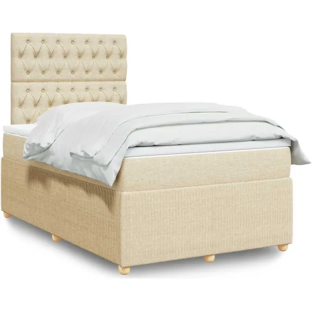 vidaXL Boxspring met matras stof crèmekleurig 120x200 cm