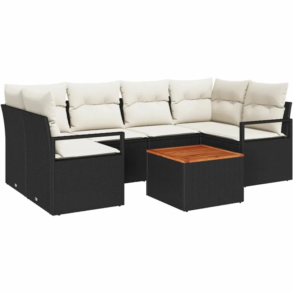 vidaXL Tuinbankenset 7 st Zwart poly rattan