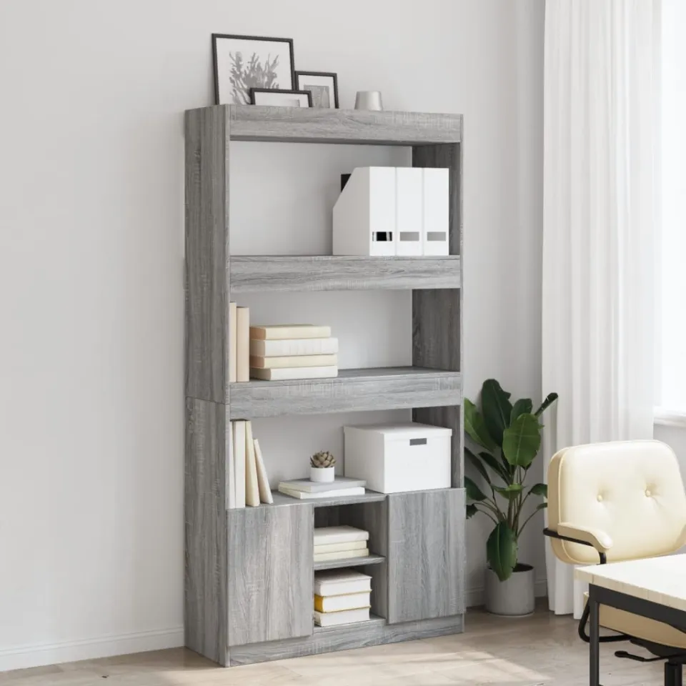 vidaXL Hoge kast 92x33x180 cm bewerkt hout grijs sonoma eikenkleurig, foto 3