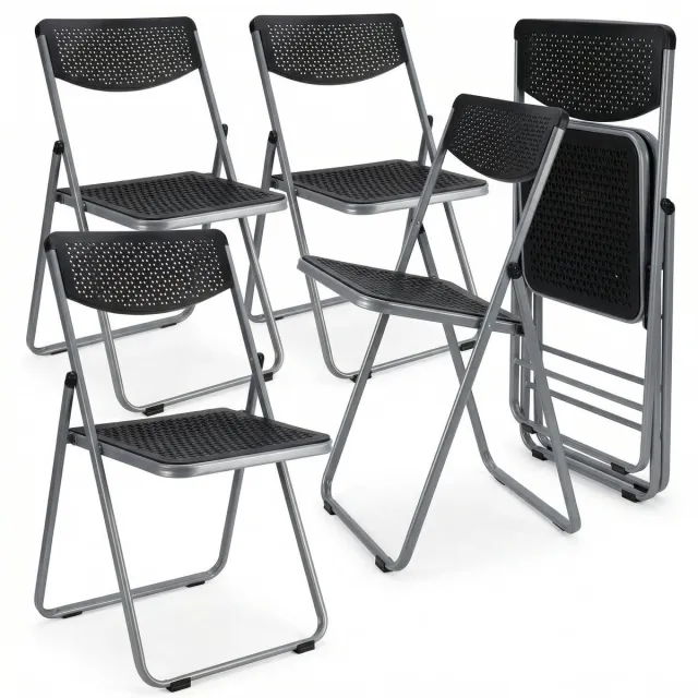 Cheqo Klapstoelen Set van 4 - Vouwstoelen - Inklapbare Stoelen - Gaststoelen - Opvouwbare Stoelen - Bijzetstoelen - Partystoelen - Vergaderstoelen - Opklapbaar - voor Feest en Bruiloft - Kantoor en Thuis Zwart