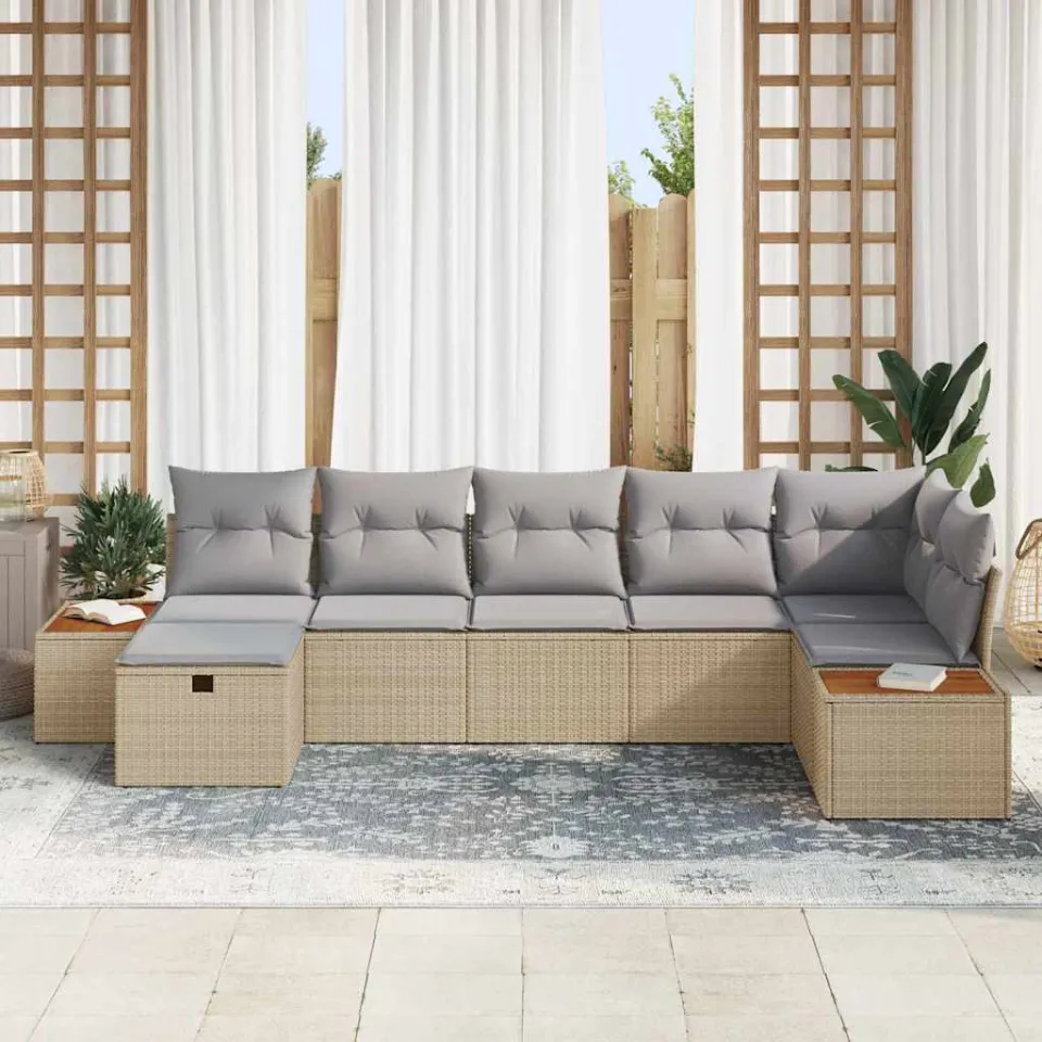 vidaXL Tuin Sofa Set met kussen 7 pcs Beige Poly riet, foto 3