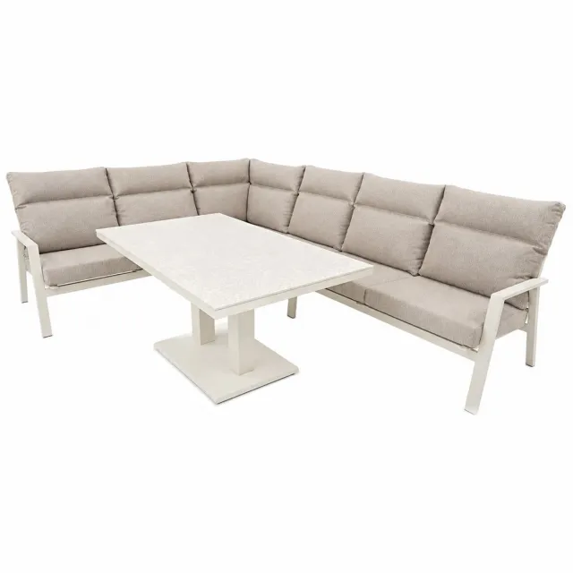 AVH-Collectie Pacific dining hoek loungeset 5 delig aluminium verstelbaar latte Taupe, Zand / Latte / Linen