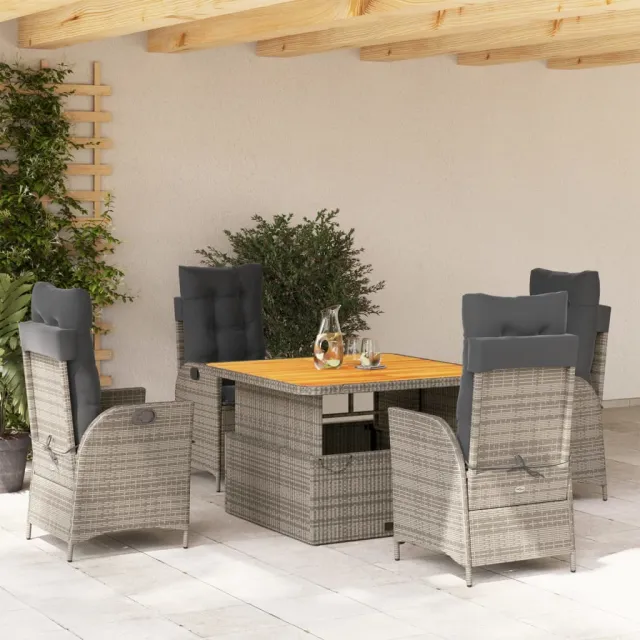 vidaXL 5-delige Tuinset met kussens poly rattan grijs, foto 2