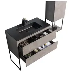 Aquazuro Wastafelonderkast Napoli 90cm - Betongrijs - Met 2 Lades - 89,4x50x47,5cm wood other, foto 3