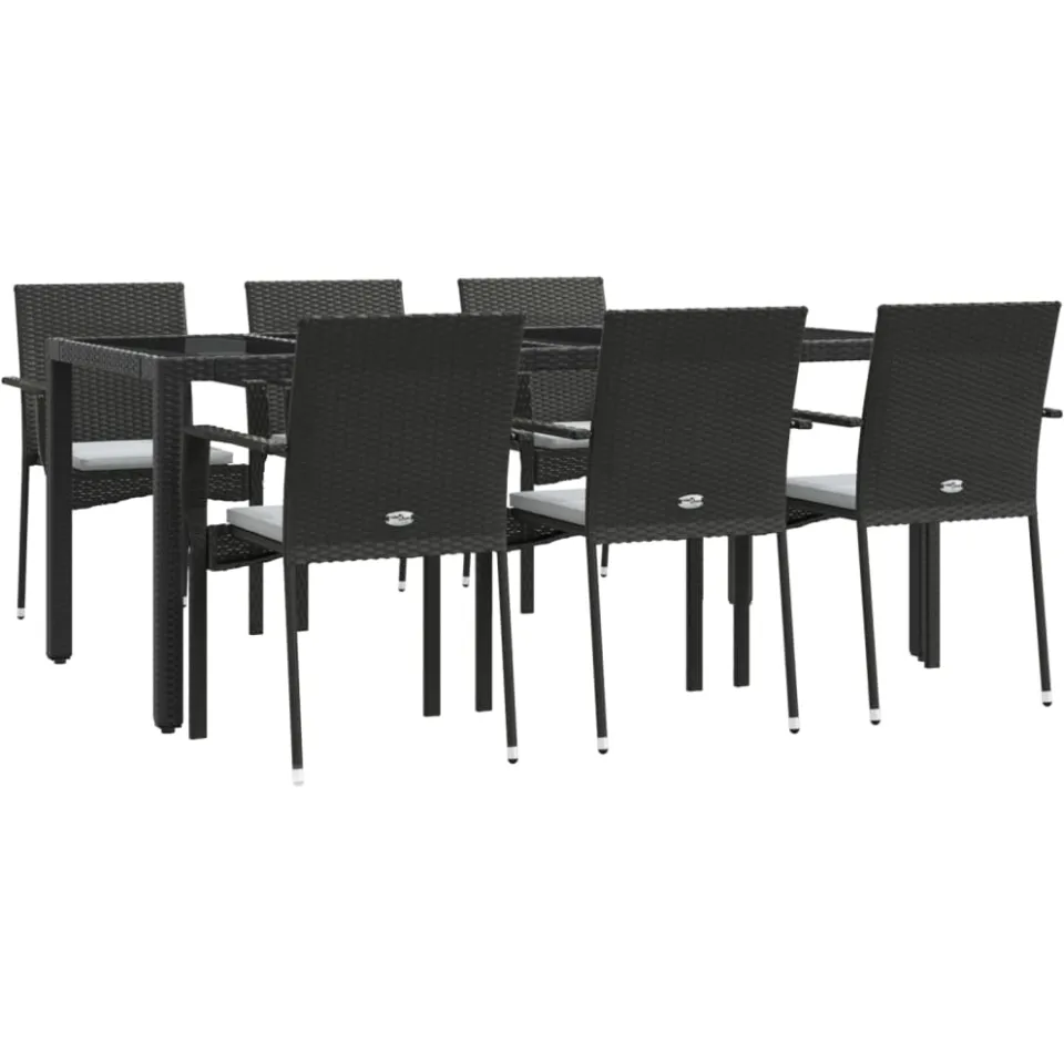 vidaXL 7-delige Tuinset met kussens poly rattan zwart