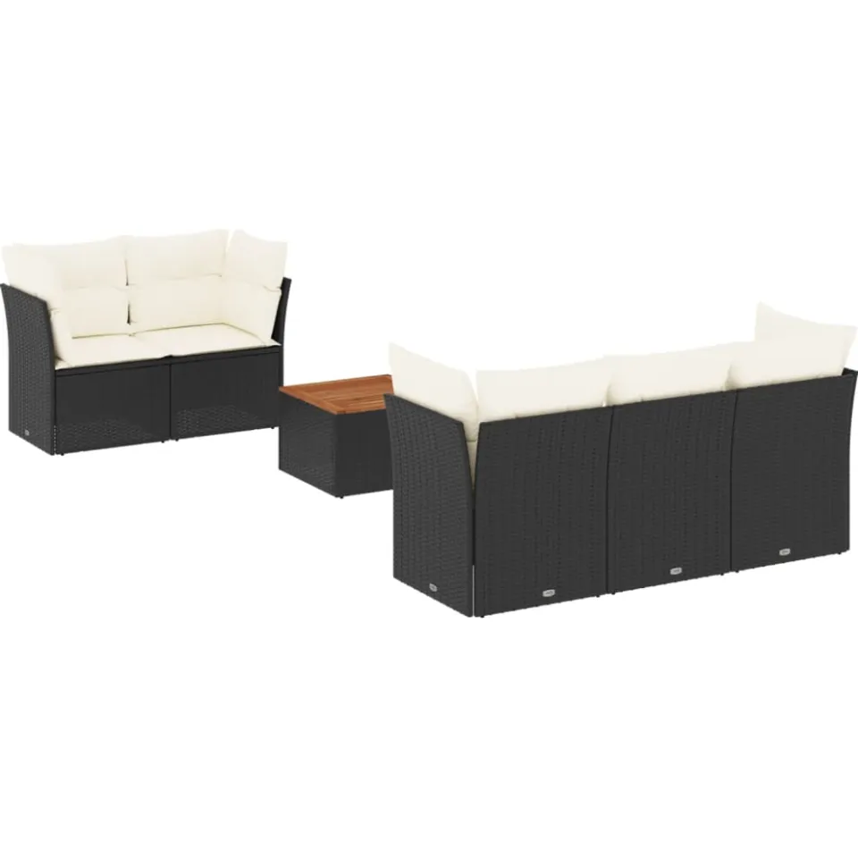 vidaXL 6-delige Loungeset met kussens poly rattan zwart