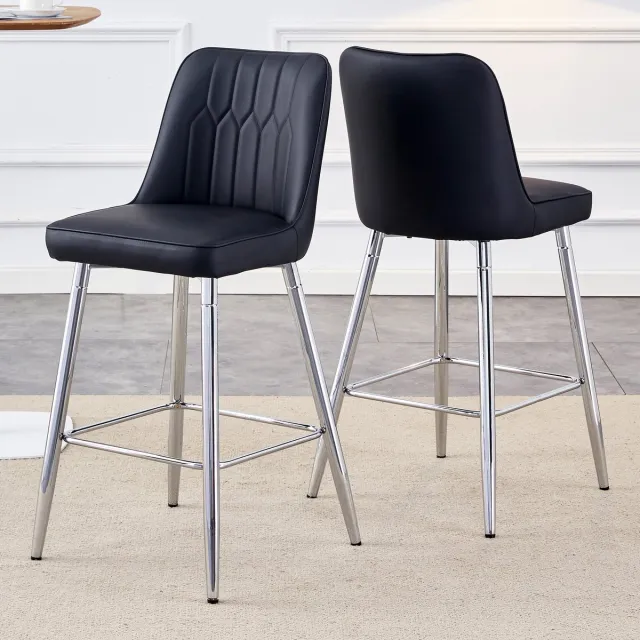 REDOM Barkrukken Set Van 2 Met Rugleuning En Voetensteun - Modern - Voor Huisbar En Kookeiland - Metaal En PU-Leer - Zwart En Zilver - 100 cm Zwart+Zilver