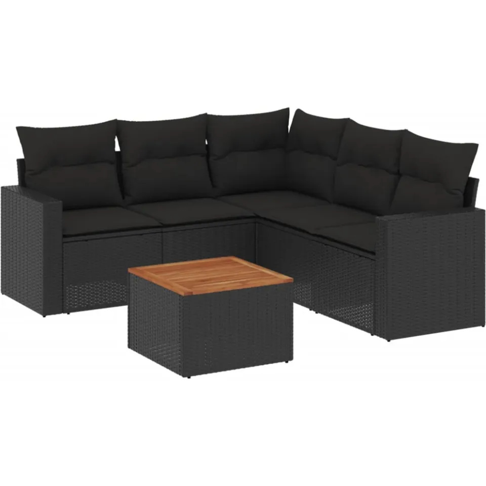 vidaXL 6-delige Loungeset met kussens poly rattan zwart, foto 3