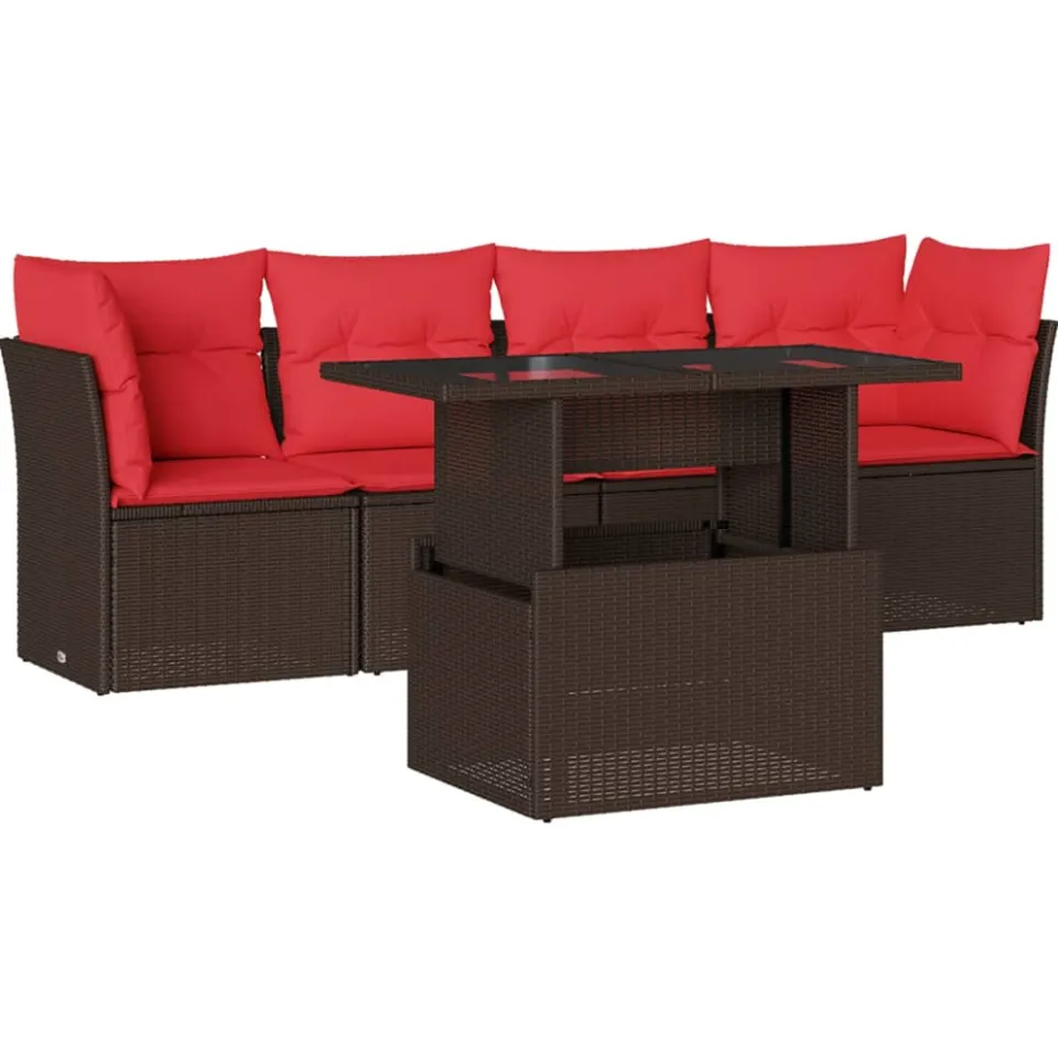 vidaXL 5-delige tuinbankset met kussens, bruin polyrotan, foto 3