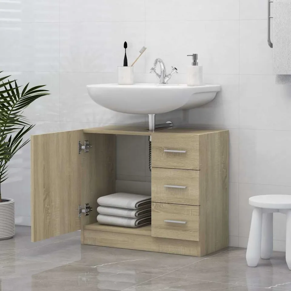 vidaXL Wastafelkast 63x30x54 cm bewerkt hout sonoma eikenkleurig, foto 3
