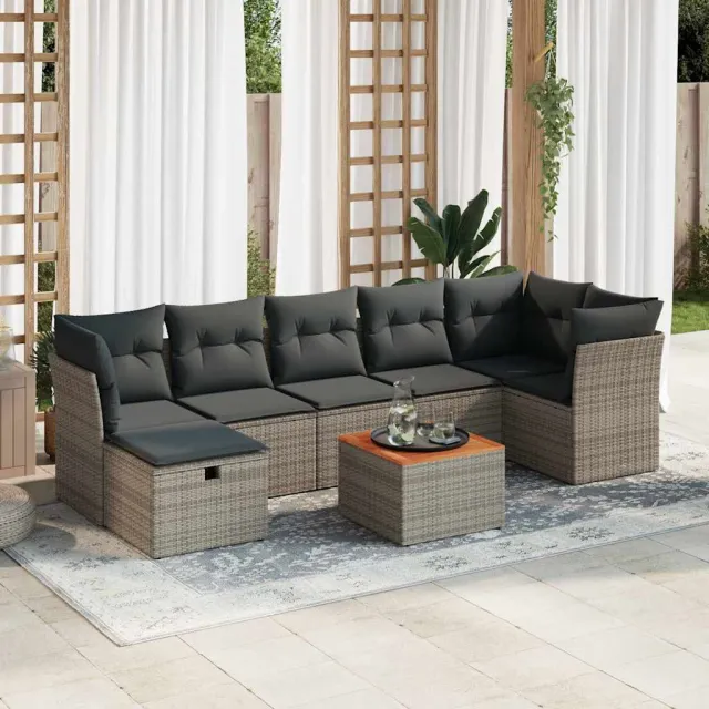 vidaXL 8-delige Loungeset met kussens poly rattan grijs, foto 3