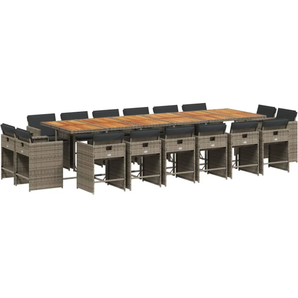 vidaXL 17-delige Tuinset met kussens poly rattan grijs