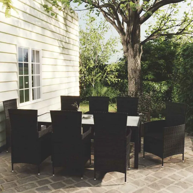 vidaXL 9-delige Tuinset met kussens poly rattan zwart, foto 2