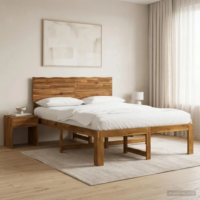 vidaXL Tweepersoonsbed met hoofdeinde ROSTOCK Naturel 140 x 190 cm Bruin