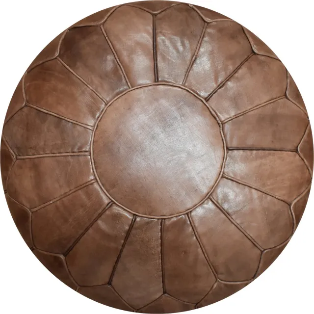 Poufs&Pillows Poef Rond (XL) - Chocolate Brown - Poef Leer - Handgemaakt - Ø60 x 35cm - Gevuld geleverd Bruin