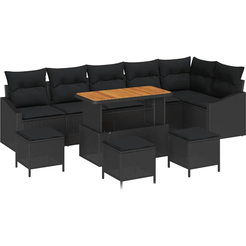 vidaXL Tuinbankenset 10 st Zwart poly rattan, foto 4