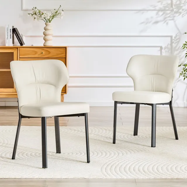 STILVORA Eetkamerstoel Set Van 2 Beige Pu Leer Met Zwarte Metalen Poten Gevoerde Zitting Moderne Designstoel Voor Eetkamer Keuken En Woonkamer