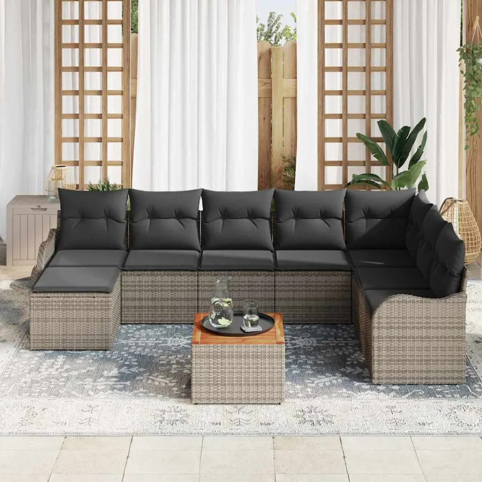 vidaXL Tuinbankenset 9 st Grijs poly rattan, foto 3