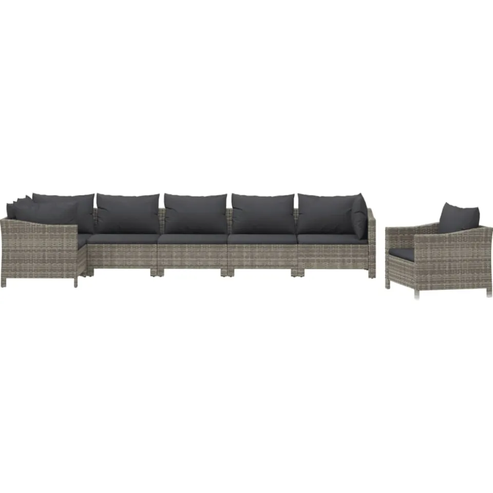 vidaXL 7-delige Loungeset met kussens poly rattan grijs