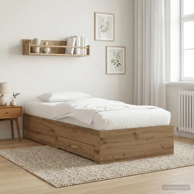 vidaXL Bedframe met lade met opslag Artisanaal eiken Bewerkt hout Bruin