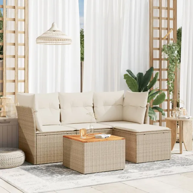vidaXL 5-delige Loungeset met kussens poly rattan beige, foto 2