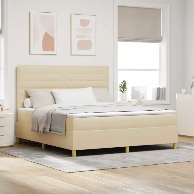 vidaXL Boxspringbed met matras met hoofdeinde Crème 180 x 200 cm Stof Beige