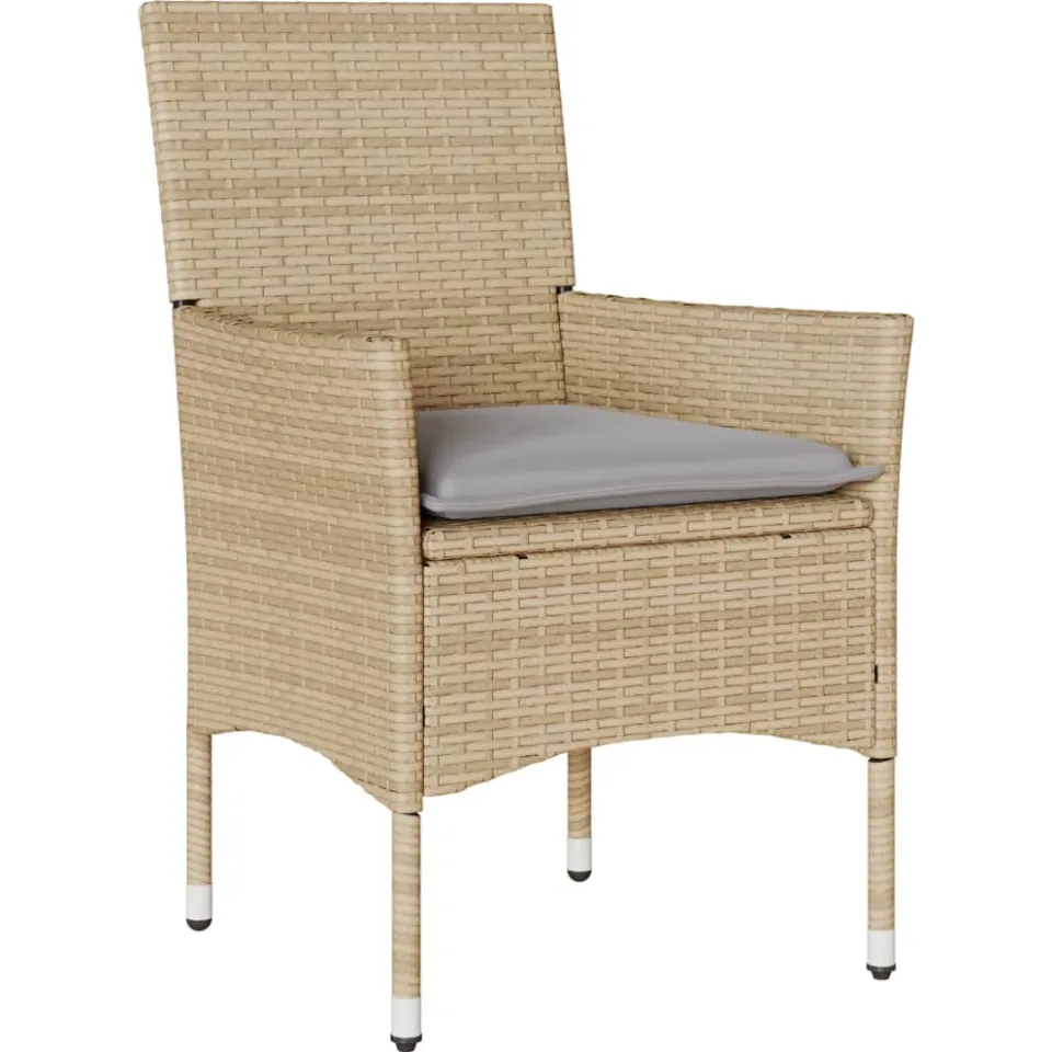 vidaXL 3-delige Bistroset met kussens poly rattan en glas beige