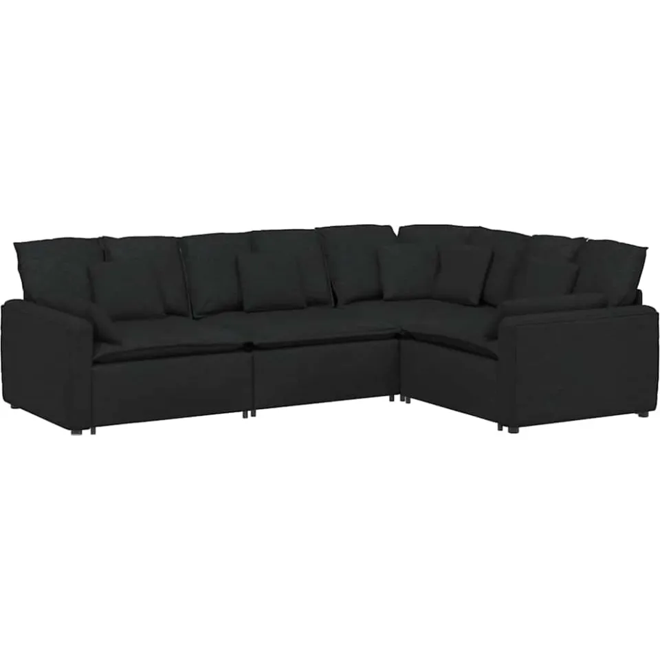 vidaXL Modulaire bank met kussens stof zwart, foto 3