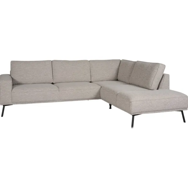 Woonexpress Hoekbank Alford - Textiel - Naturel - 260x85x208 cm - Divan Rechts - Zwarte Poten Beige
