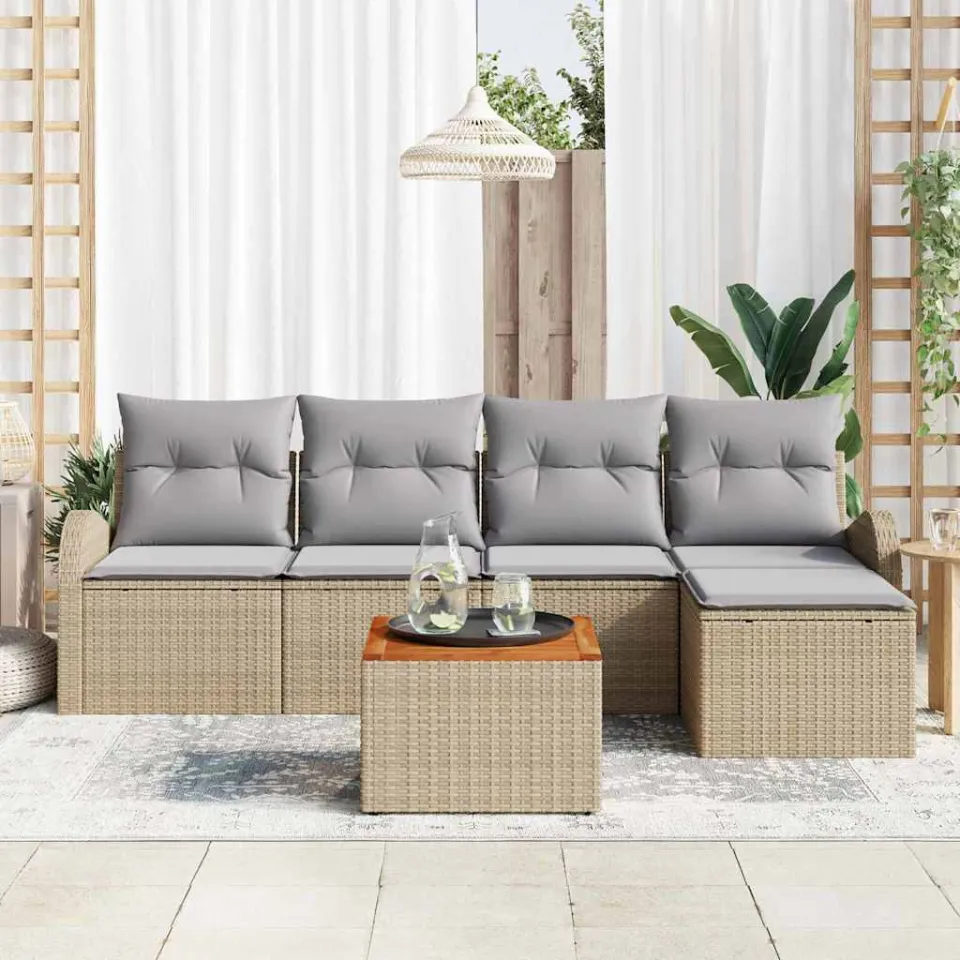 vidaXL Tuinbankenset 6 st Beige poly rattan, foto 3