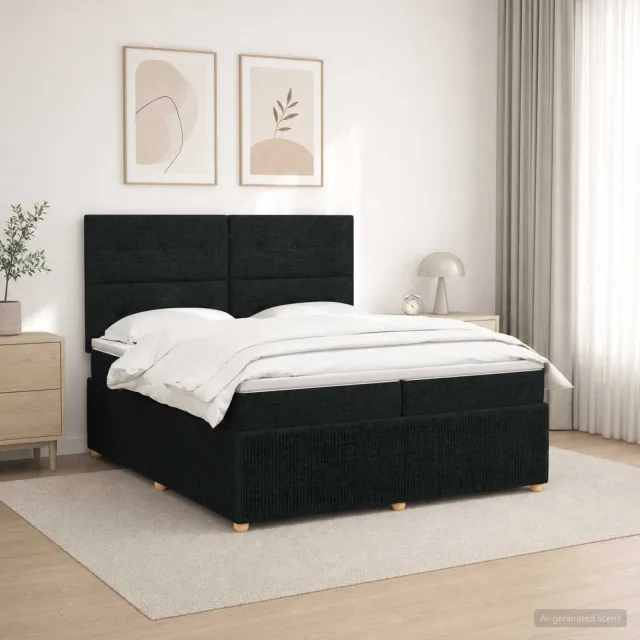 vidaXL LED Boxspring Bed met Matras Zwart 200 x 200 cm Stof