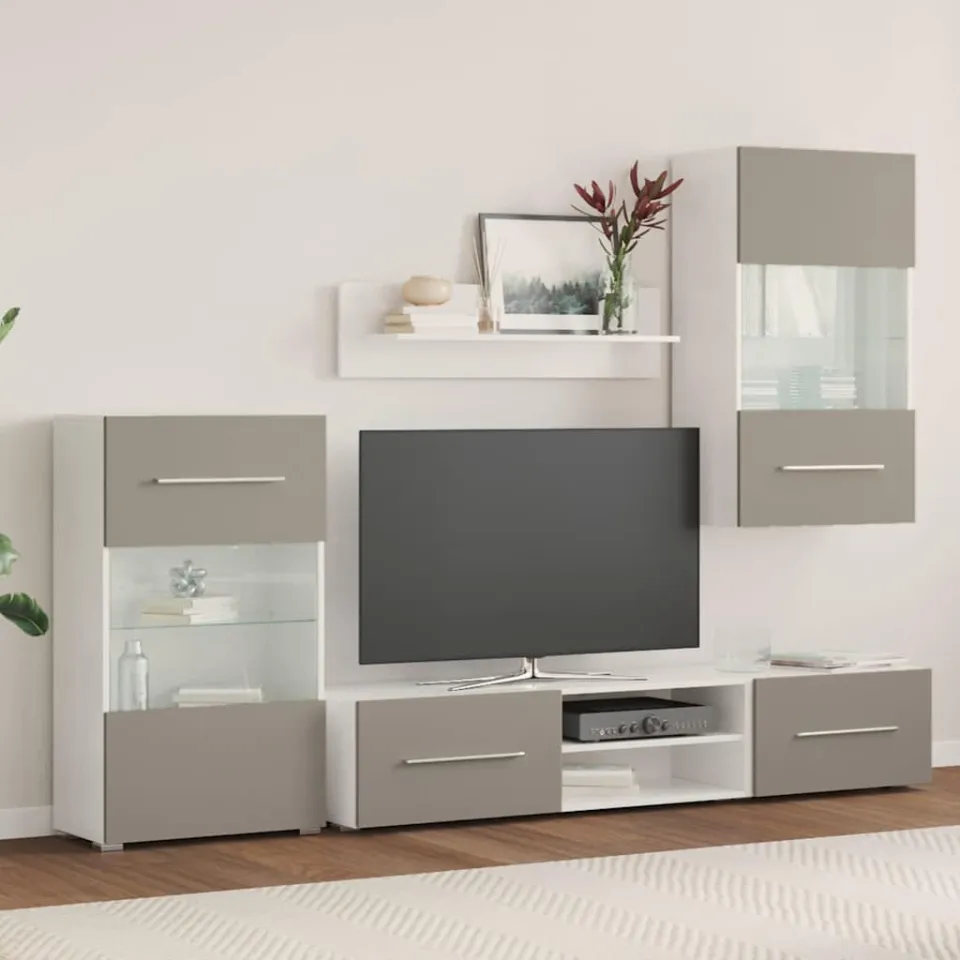 vidaXL 5-delige Tv-meubels met LED-verlichting bewerkt hout steengrijs grijs, foto 2