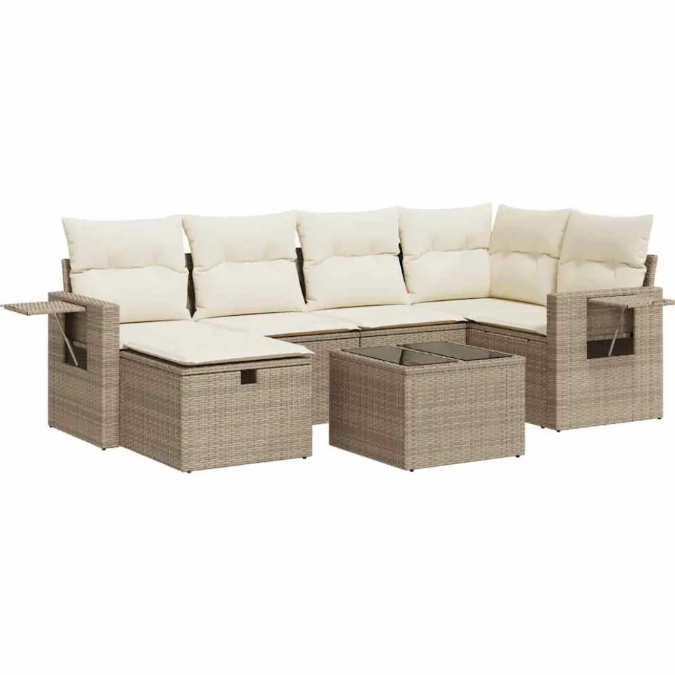 vidaXL 7-delige Loungeset met kussens poly rattan beige, foto 3