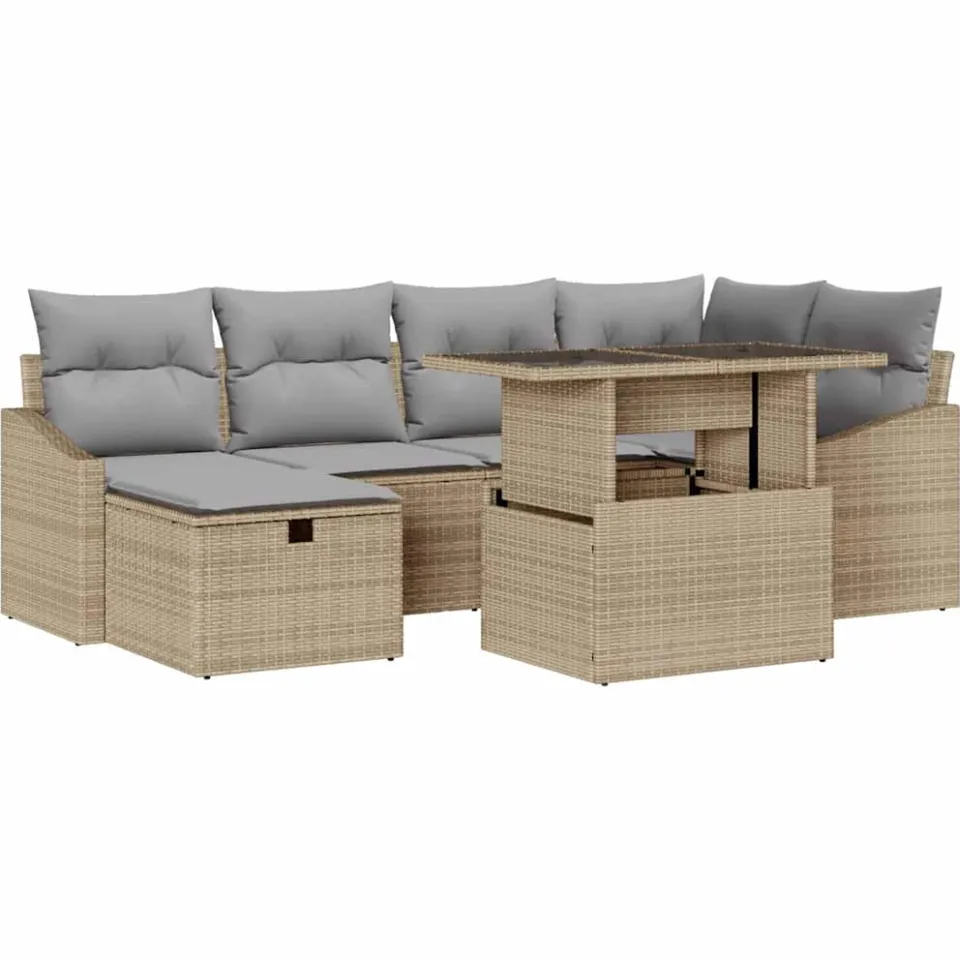 vidaXL Tuin Sofa Set 7 st poly rattan Grijs