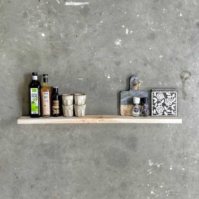 GoudmetHout Zwevende Wandplank Industrieel - 180 x 10 cm Muurplank - Licht Eiken Hout - Decoratie Wandrek & Boekenrek - Hangplank Keuken - Floating Wall Shelf met Blinde Montage