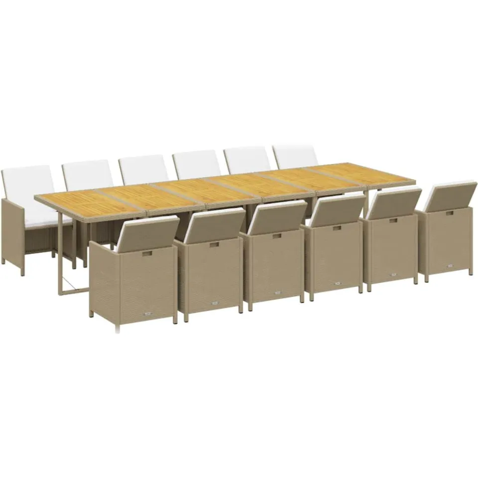 vidaXL 13-delige Tuinset met kussens poly rattan beige