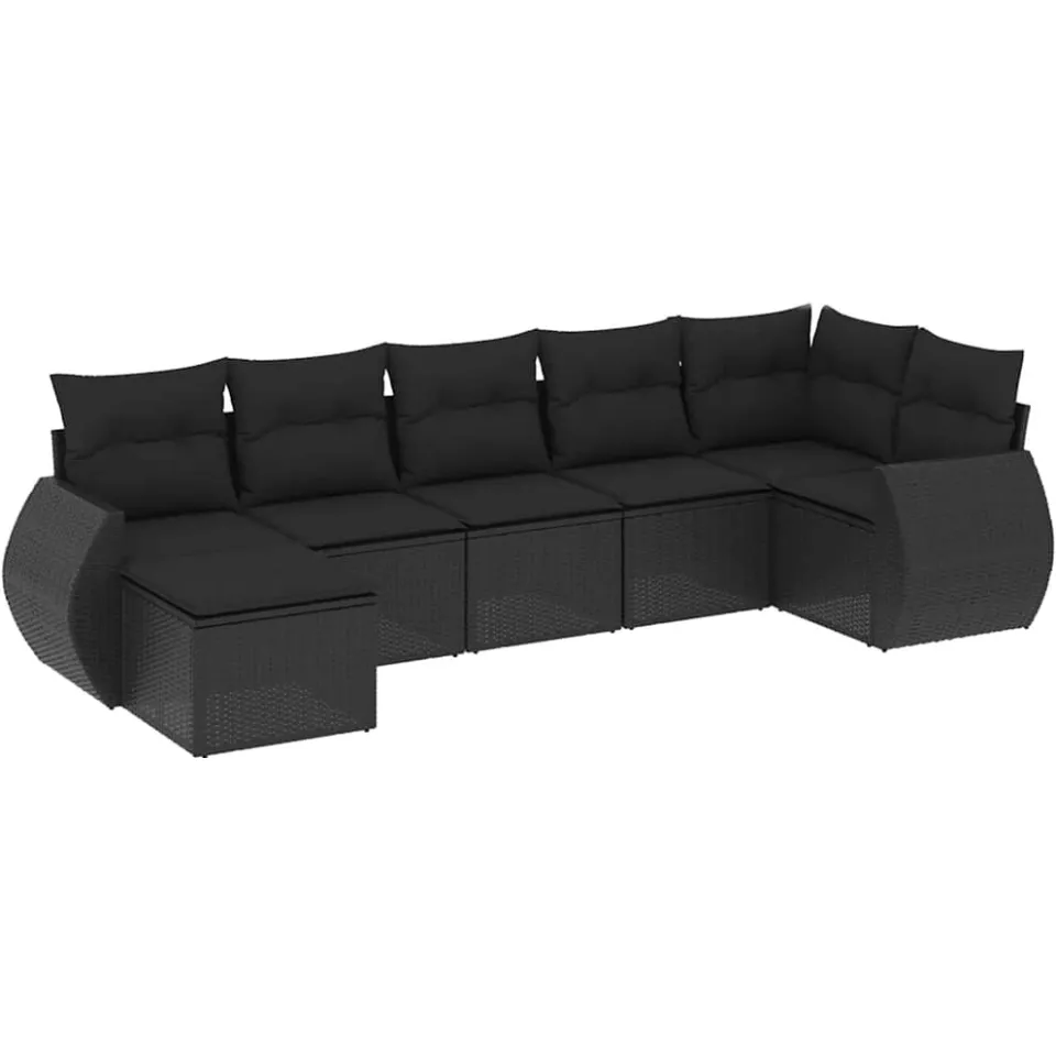 vidaXL 7-delige Loungeset met kussens poly rattan zwart, foto 3