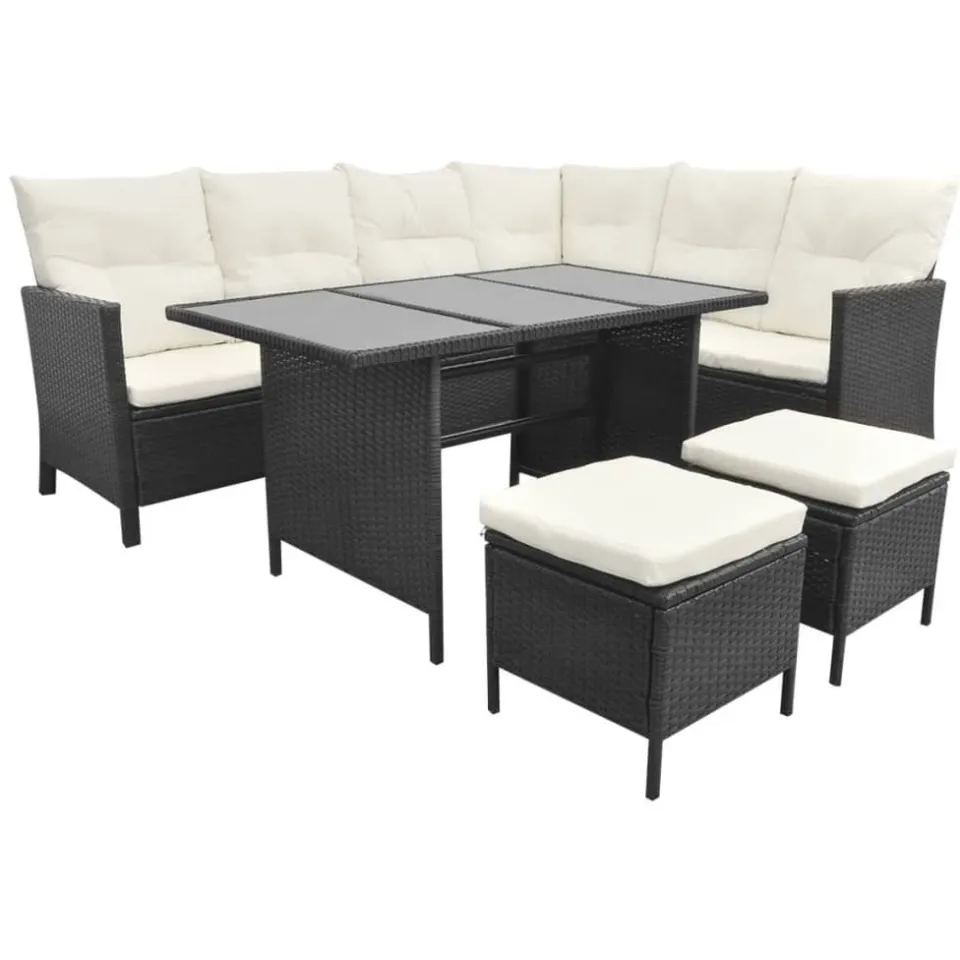 vidaXL 4-delige Loungeset met kussens poly rattan zwart