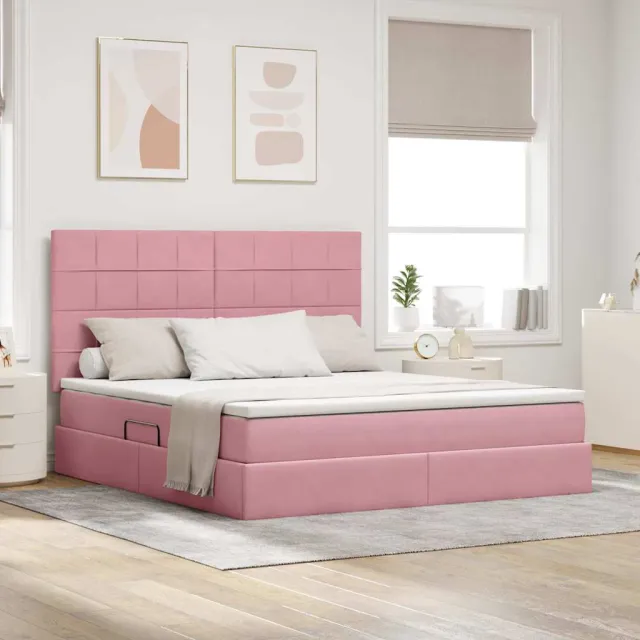 vidaXL LED Opslagbed met Matras Roze 160 x 200 cm Fluweel