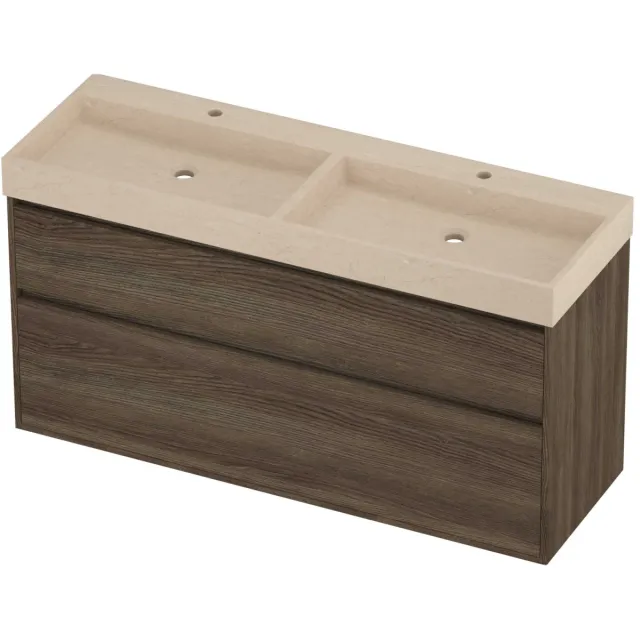 Proline Evoli Badmeubelset Hardsteen Loft 2 Gaten 140x46x75 cm Sand Stone Vital Oak Eiken